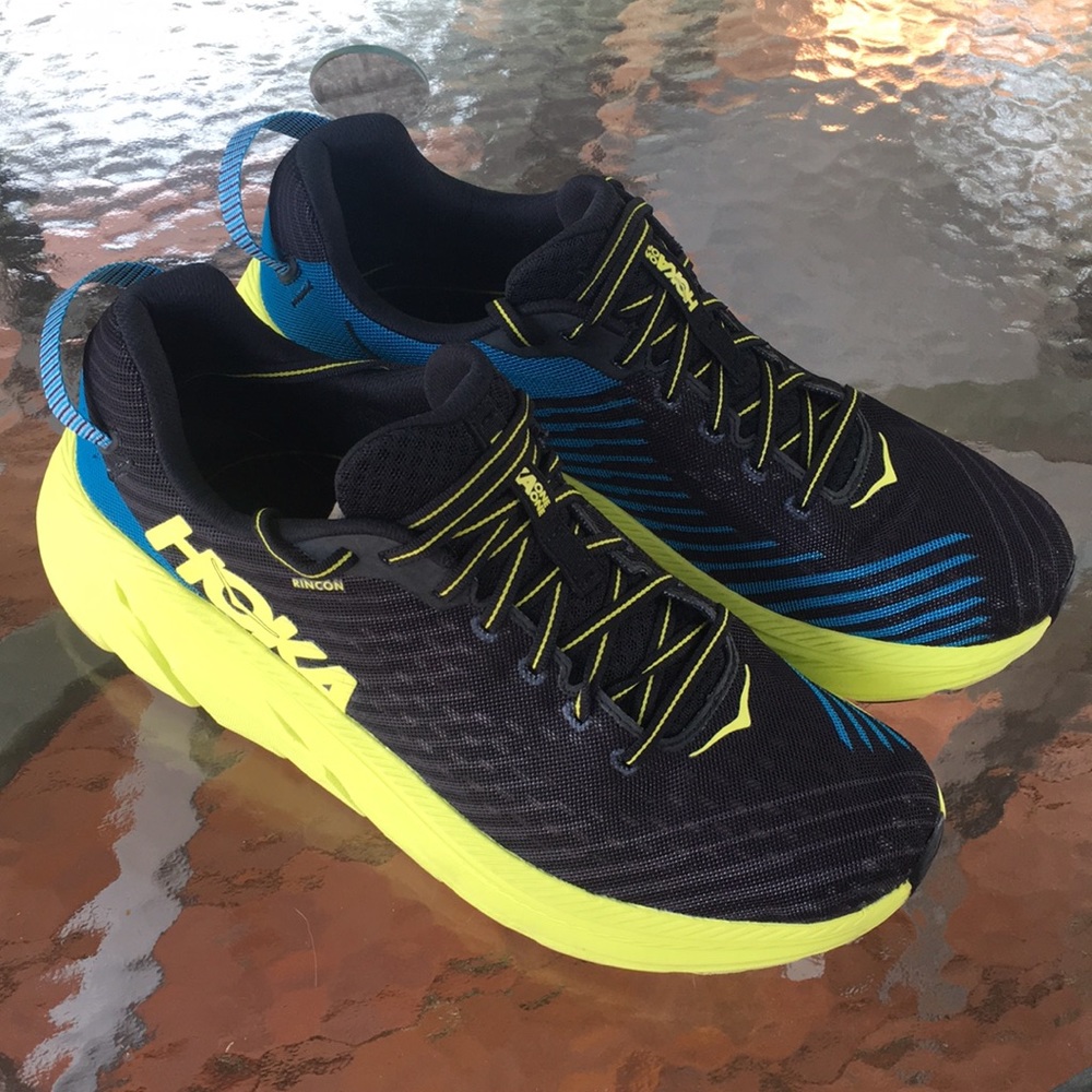 HOKA One One Rincon Running Shoe, 11, Black/Citrus
